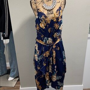 Hello Molly Floral Blue and Gold Women's Dress